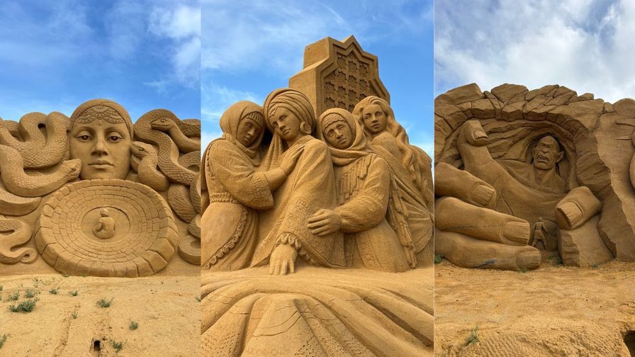 Sandskulpturen mit Figuren aus 1001 Nacht beim Sandskulpturenfestival in Søndervig