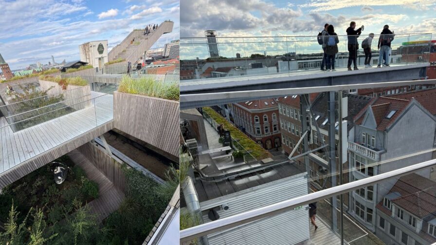 Salling Rooftop in Aarhus mit Dachgarten, Aussichtsplattform und Blick über die Dächer der Stadt