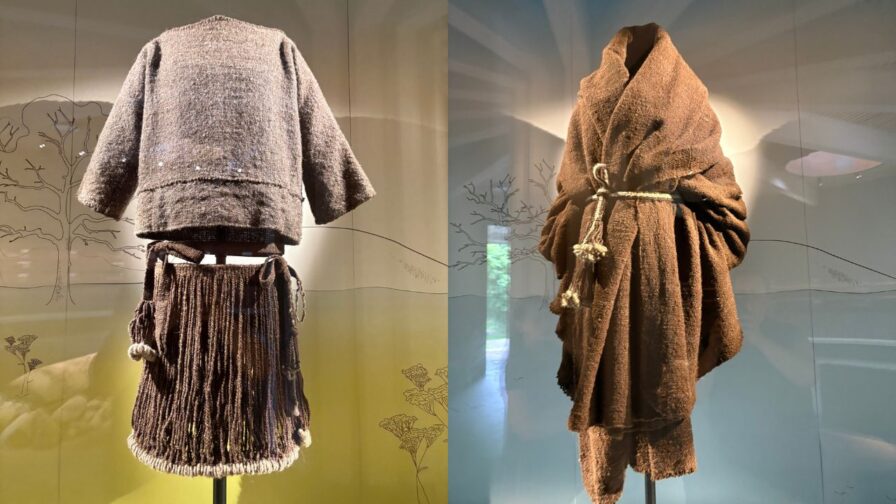 Rekonstruierte Kleidung des Egtved-Mädchens mit Schnurrock und warmer Wolltracht aus der Bronzezeit